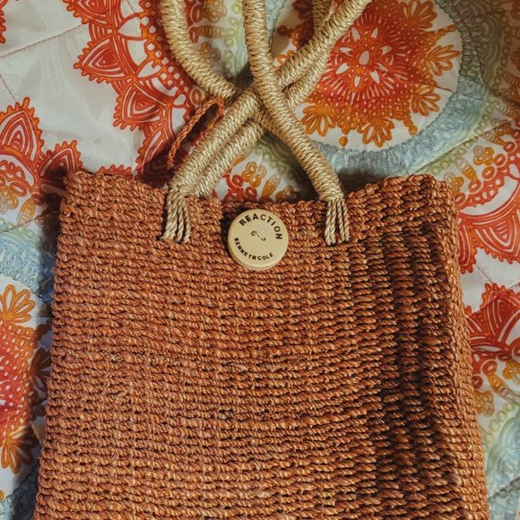 Kenneth Cole Reaction Straw Abaca Tote Bag , Orange - Picture 2 of 5